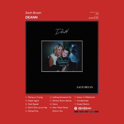 Zach Bryan Deann Tracklist Album T-Shirt Official Zach Bryan Merch